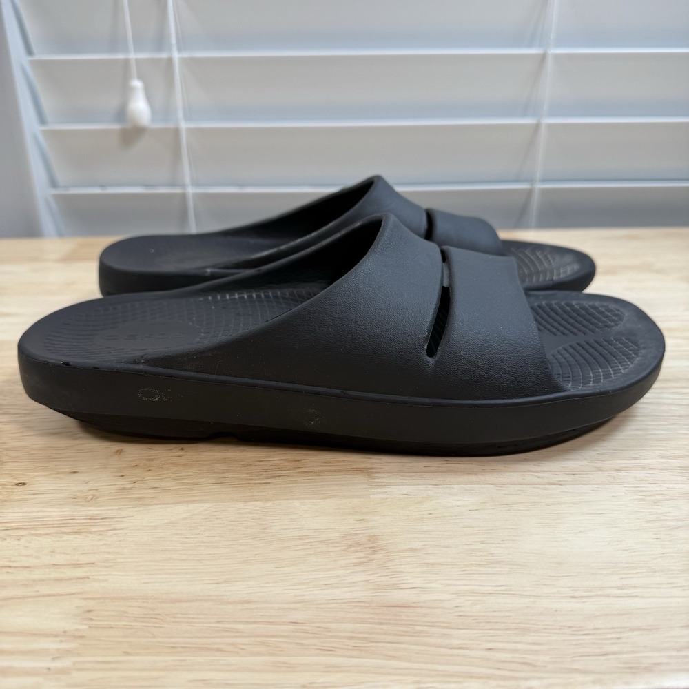 OOFOS OOahh Slide Sandals Women's Black‎ Slip-On Open Toe Comfort Walking - 12